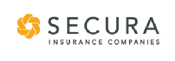 Logo for Secura Insurance Companies featuring a gold links icon consists of two abstract, intertwined, and unbreakable links and the company name in stylized text.