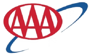 AAA Insurance logo with an abstract blue and black swoosh surrounding red text.