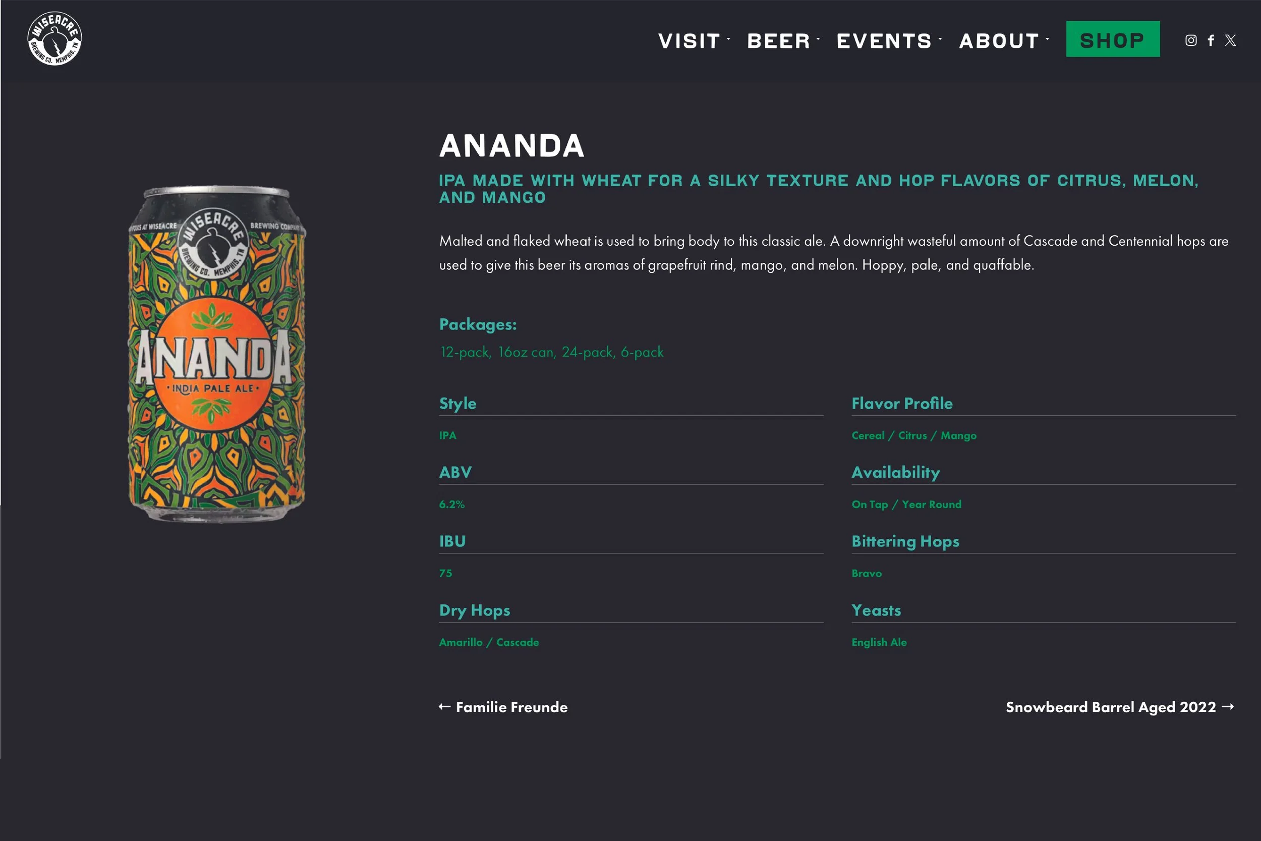 Individual beer page from beer library