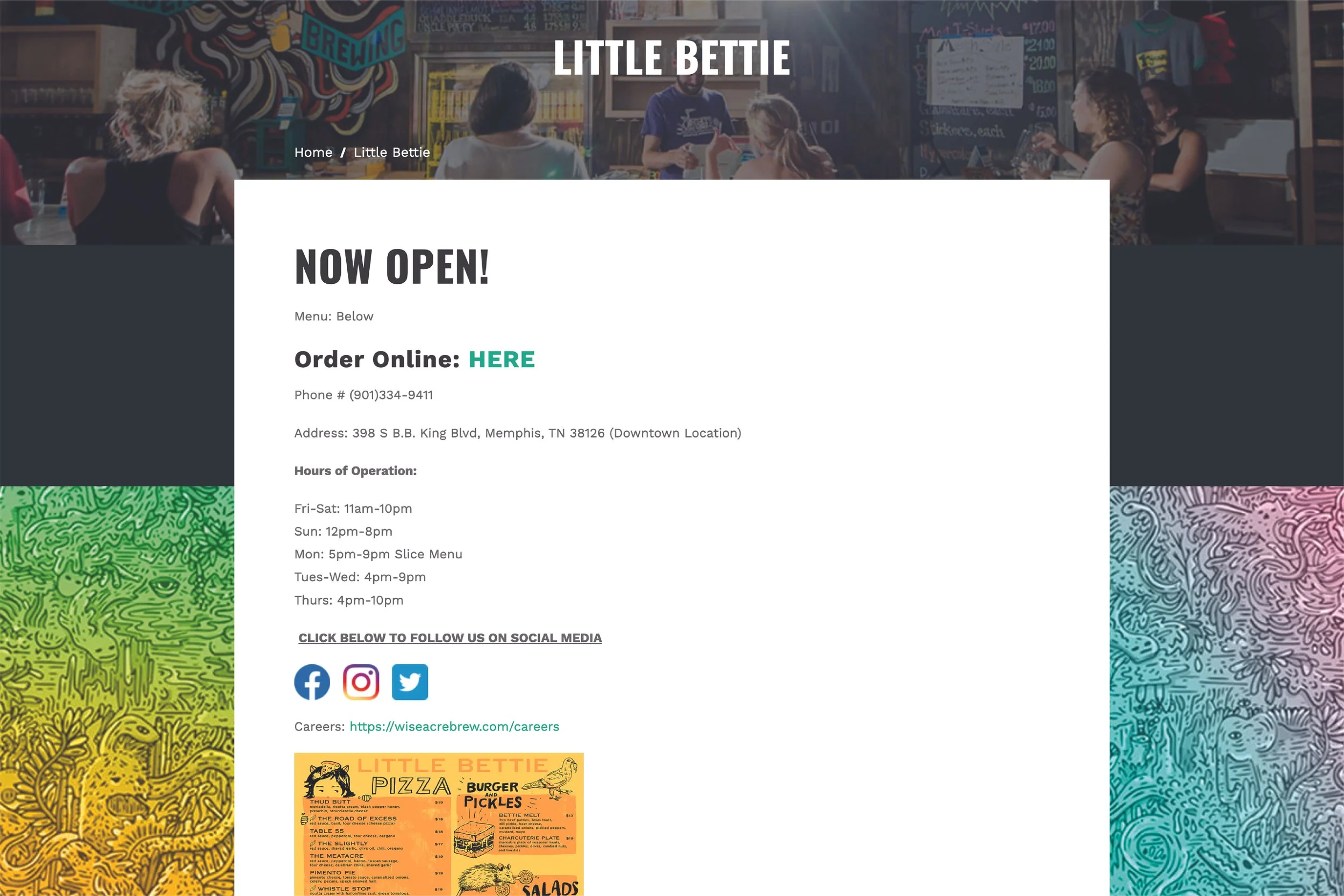 Full-screen desktop mockup of the Wiseacre Brewing Co. little bettie page before Slowpoke Studio started its digital transformation