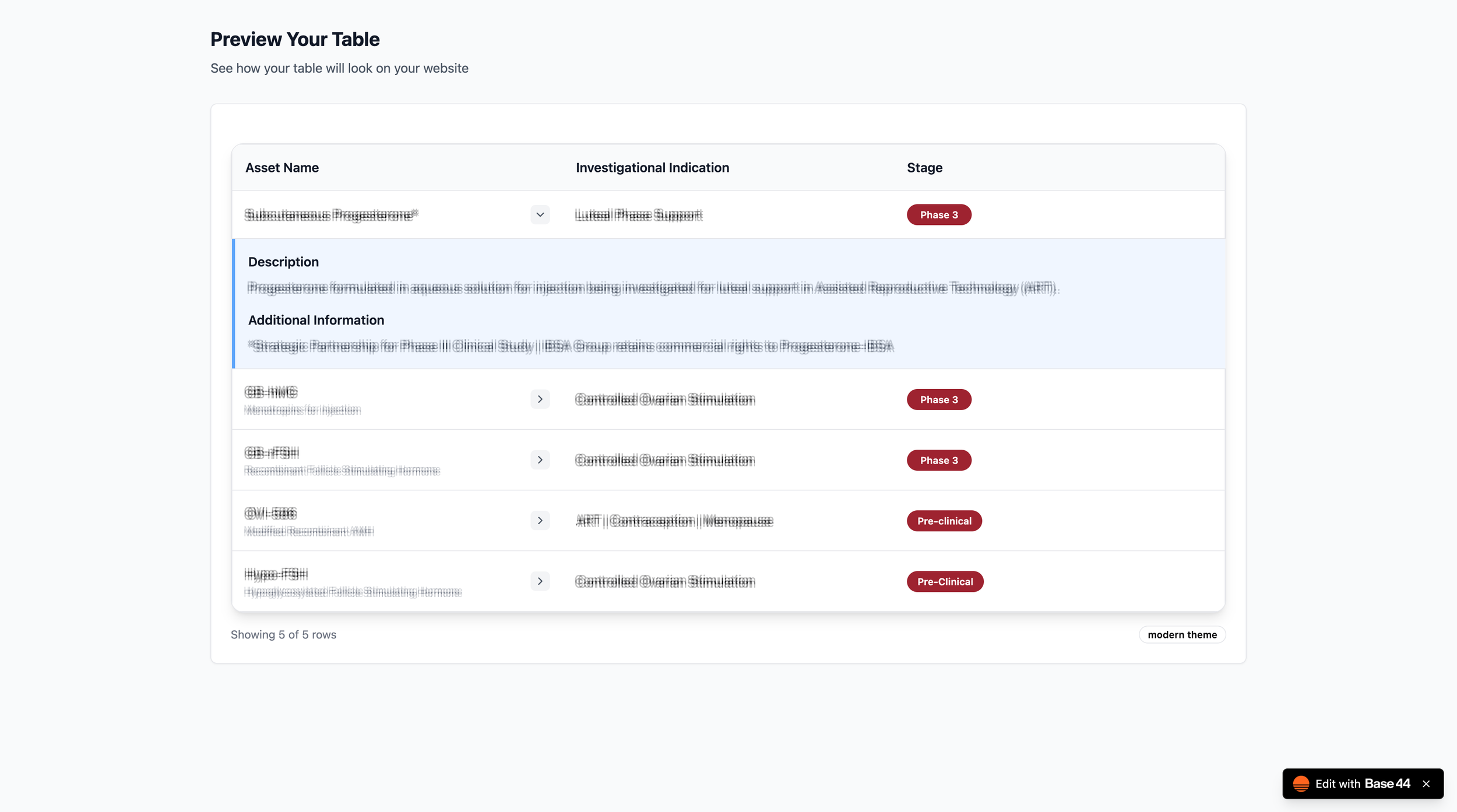 Custom Table Plugin for a Pharmaceutical Manufacturer (Sensitive Information Redacted)
