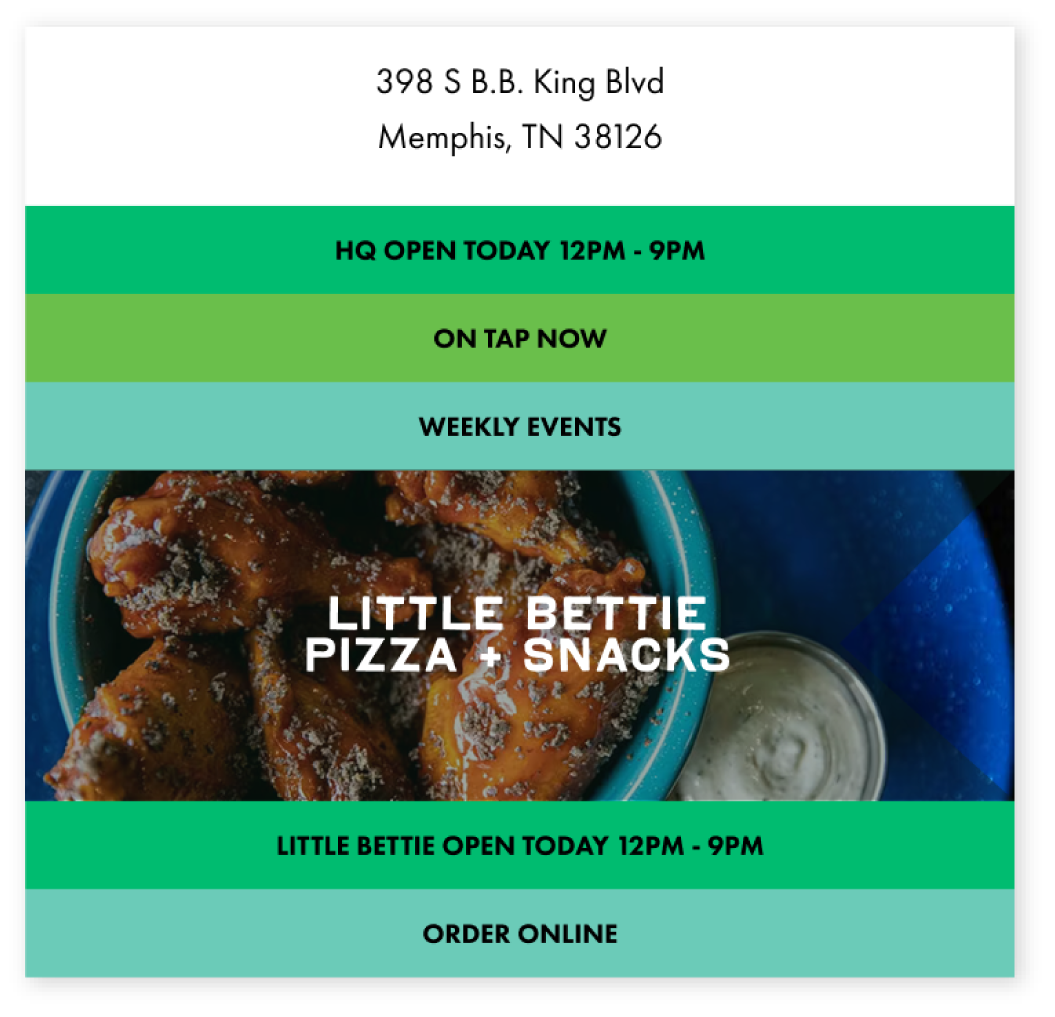 A UI design showcase of the Slowpoke Studios redesign for Wiseacre Brewing Company featuring dynamic taproom location modules and an upcoming events list. These modules provide real-time hours, addresses, and event details.