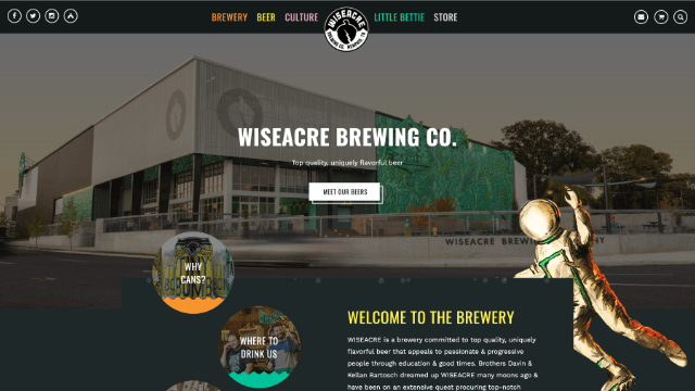 Full-screen desktop mockup of the Wiseacre Brewing Co. homepage before Slowpoke Studio started its digital transformation
