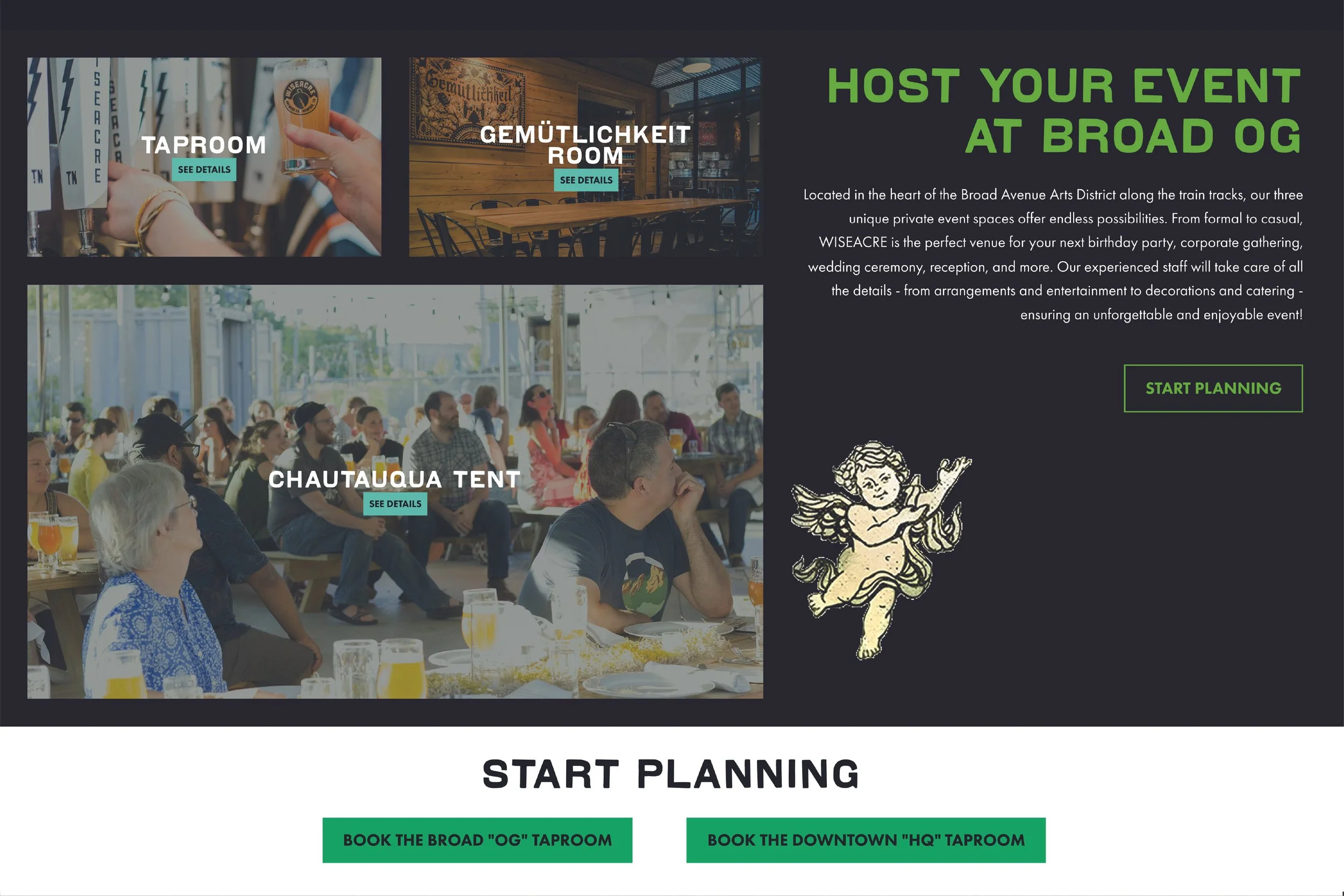 Detailed view of private event page with location rental information 