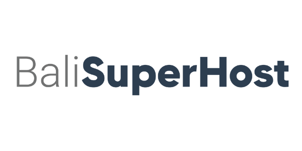 Bali SuperHost logo with the word 'Bali' in gray and 'SuperHost' in dark blue.