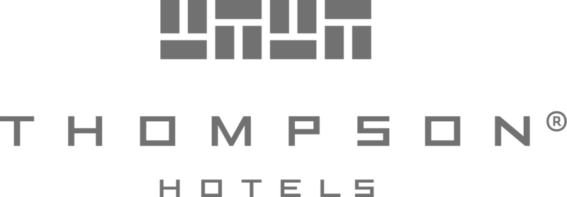 Logo for Thompson Hotels featuring a geometric crown icon above the brand name.