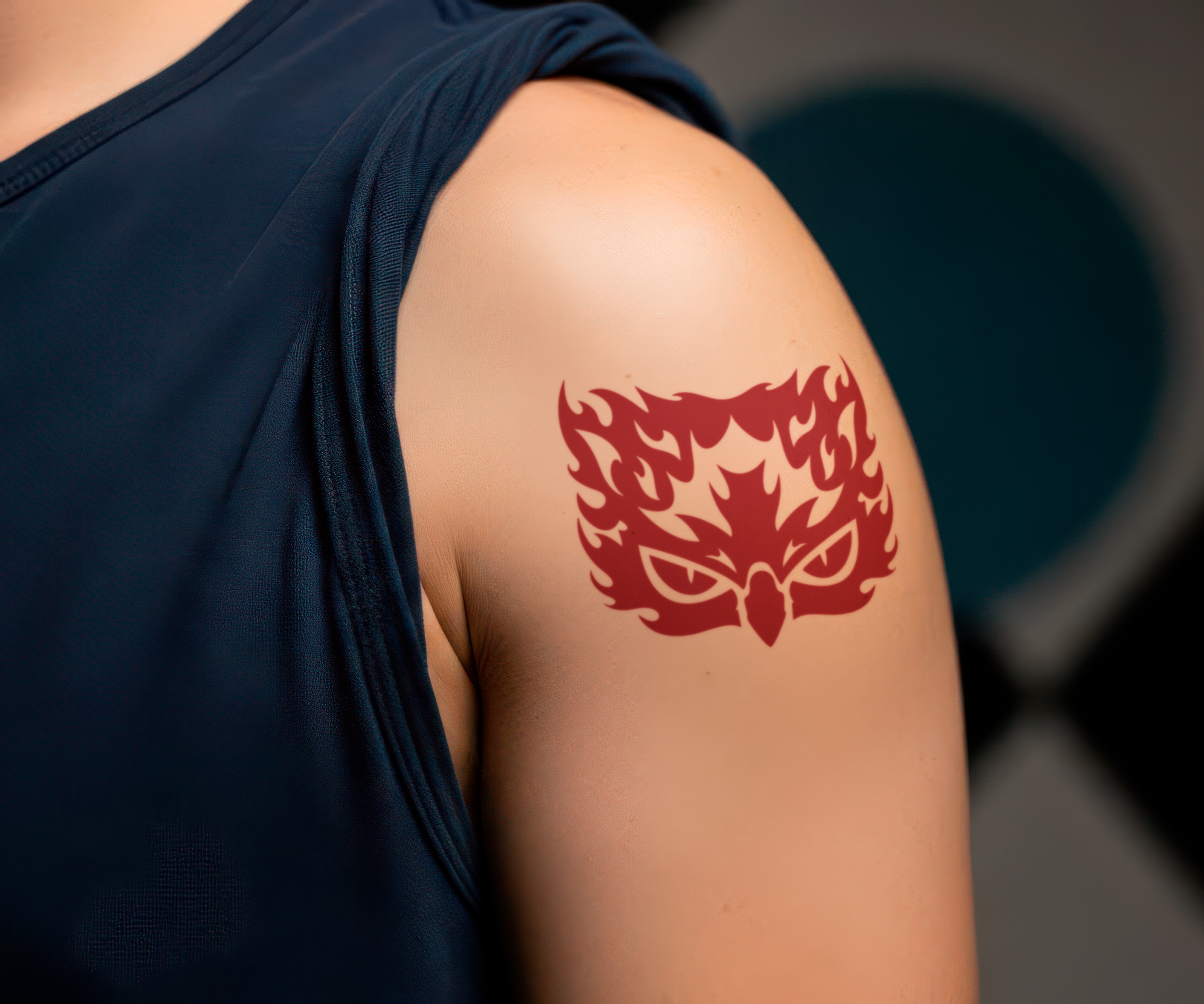 Temple Owl mockup on left shoulder