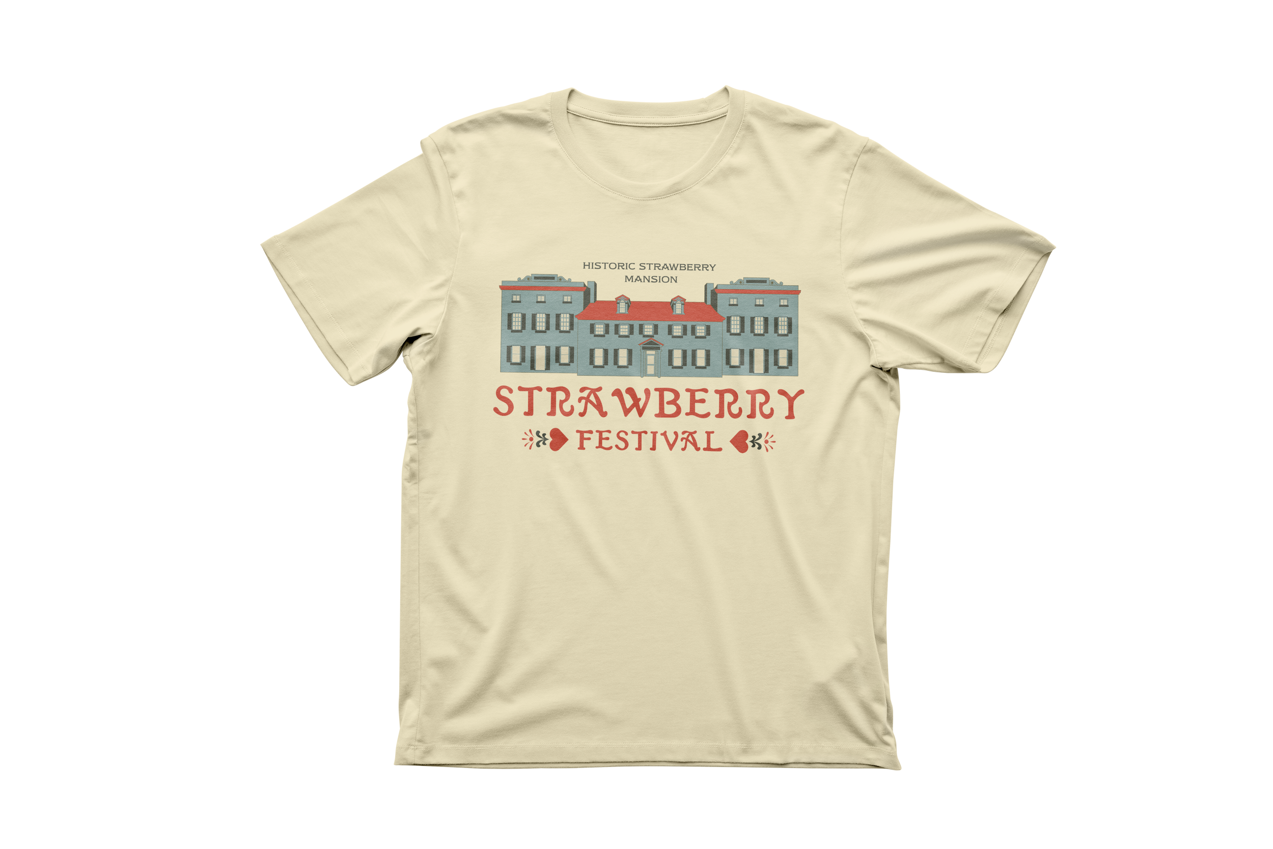 Strawberry Festival T shirt depicting Strawberry Mansion
