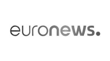 Euronews logo in black and white.