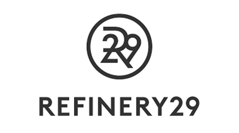 Refinery29 logo with black text and circular emblem on a white background.