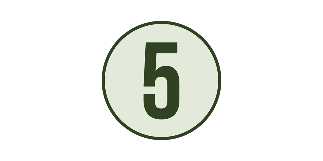 A circular badge with the number 5 inside, green text on a light background.