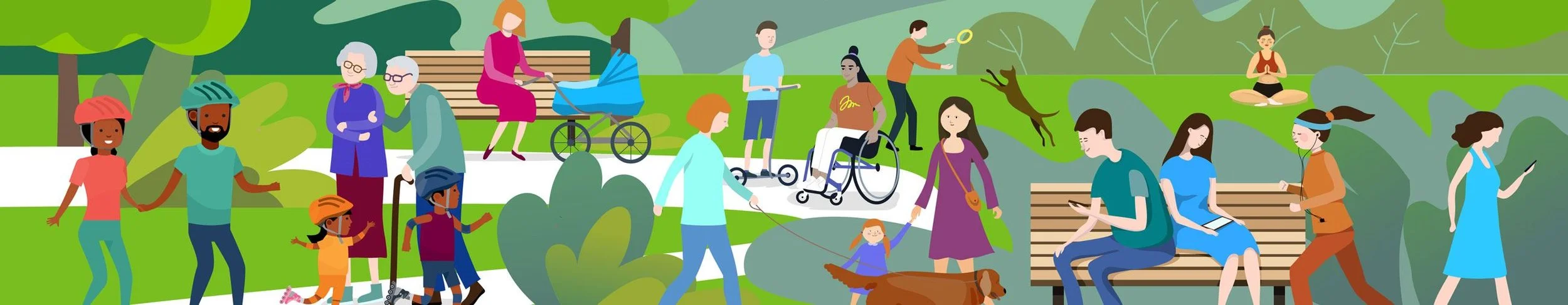 Illustration of people at a park