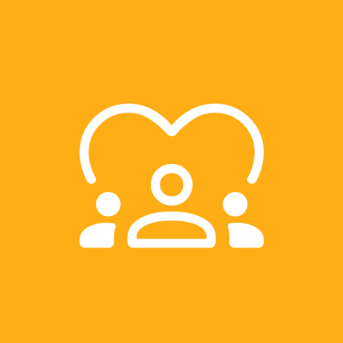 Icon of a heart arching over people
