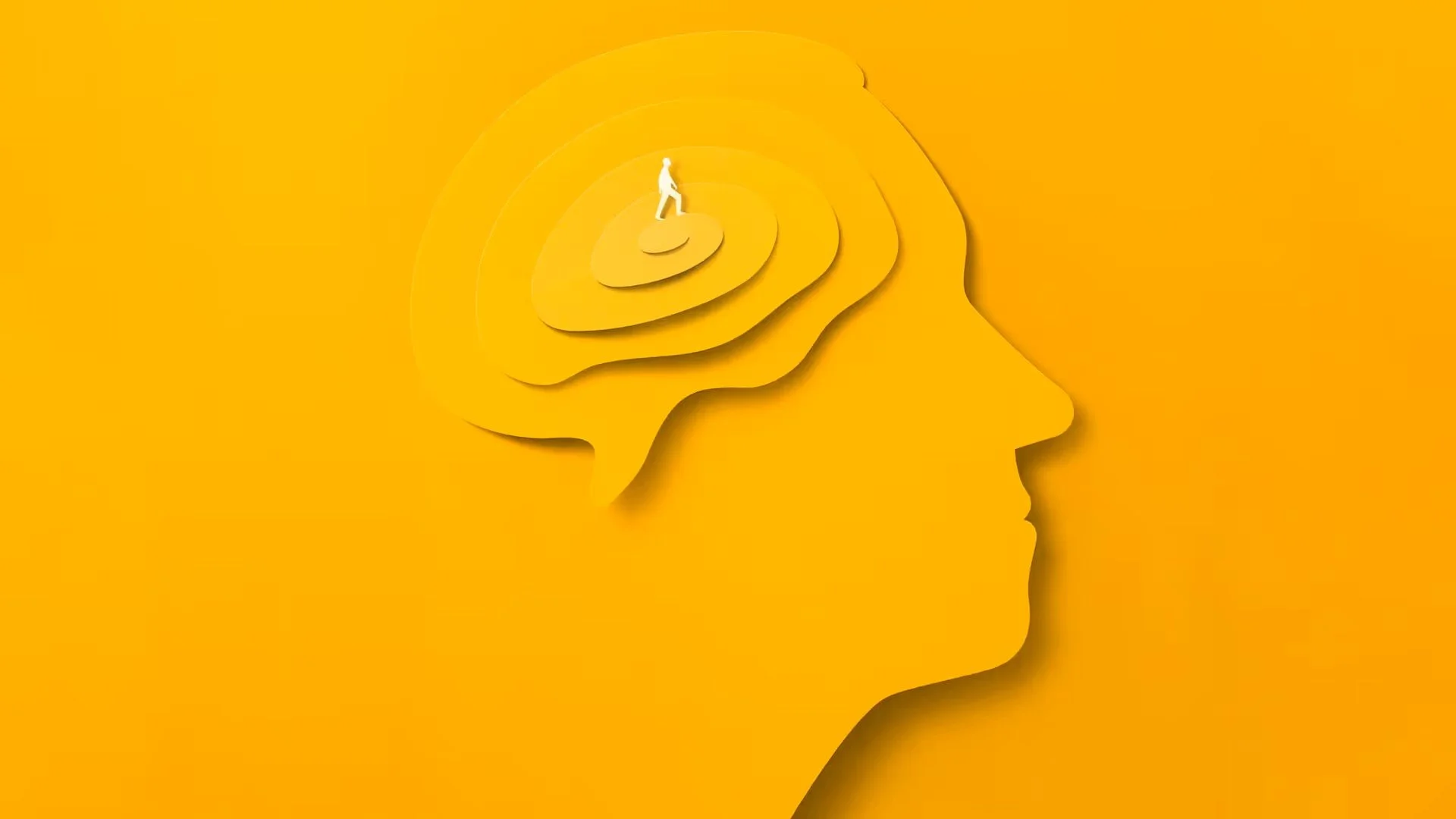Illustration of a head with man walking on a journey