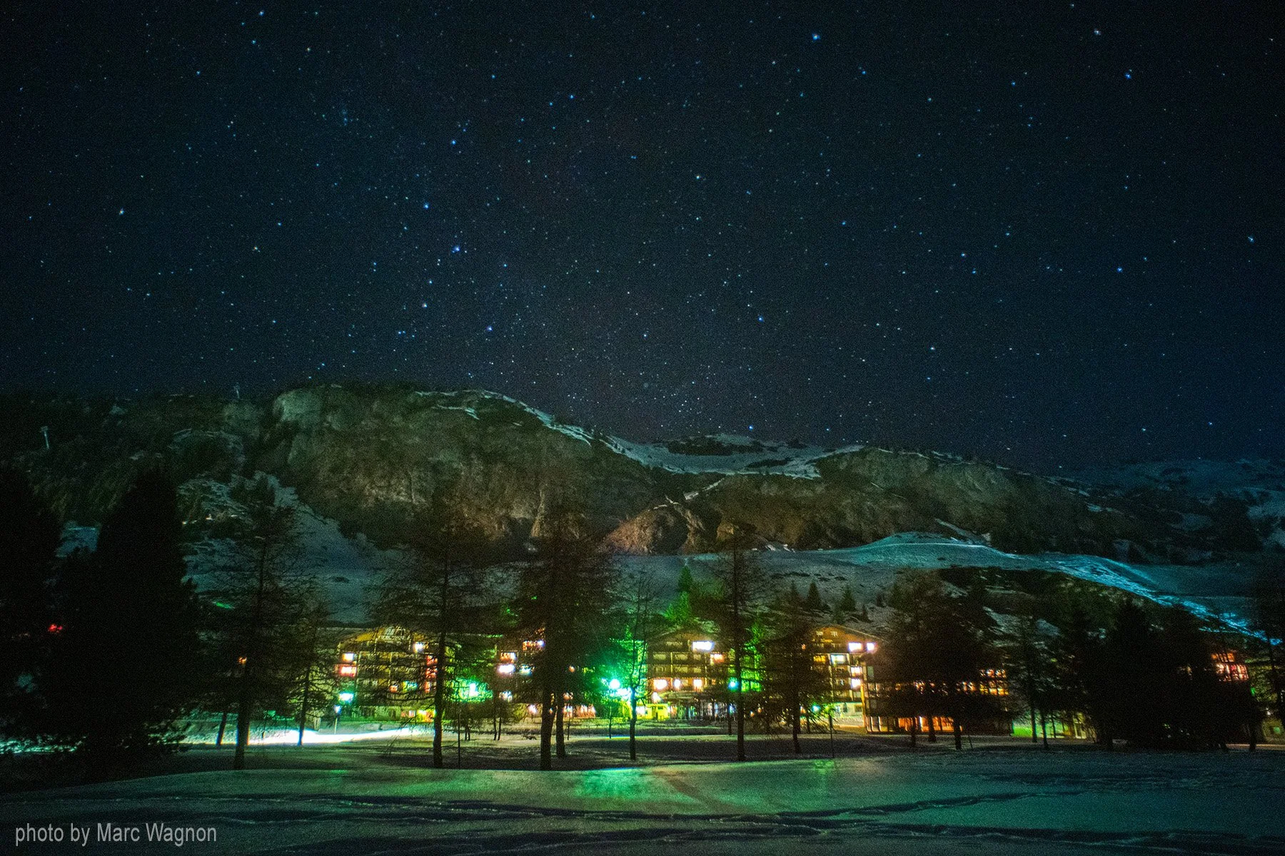 Reideralp ski resort at night in winter