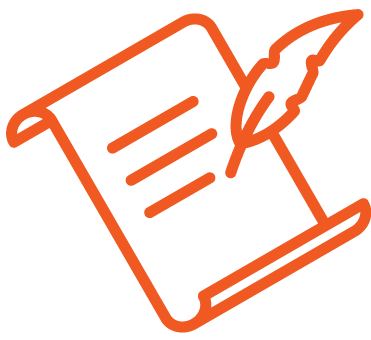 Icon of a document with a quill pen.