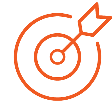 A target with an arrow hitting the bullseye in orange outline.