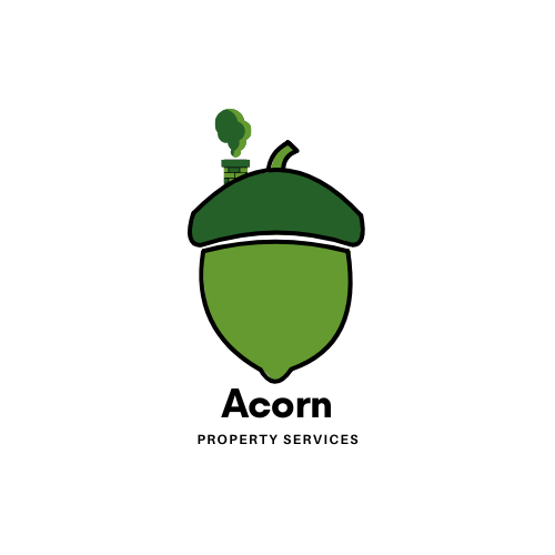 A logo featuring a green acorn with a chimney and smoke coming out of it, and the text 'Acorn Property Services' below.