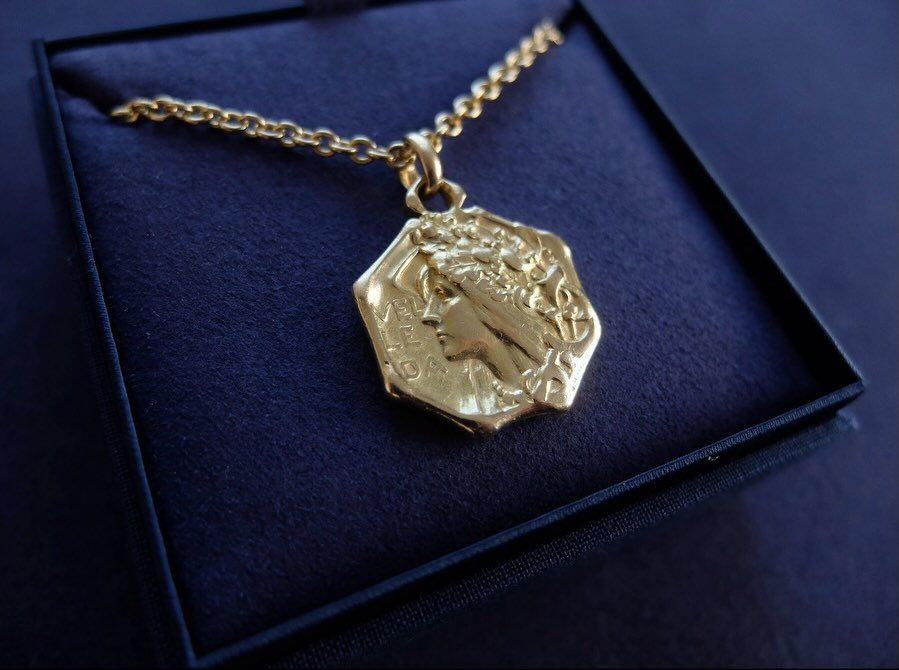 She&rsquo;s called Velleda.

I found this original medallion tucked away at an antique show years ago&hellip; and she&rsquo;s had a presence ever since.

There&rsquo;s something about her, quietly powerful, endlessly elegant, that people always notic