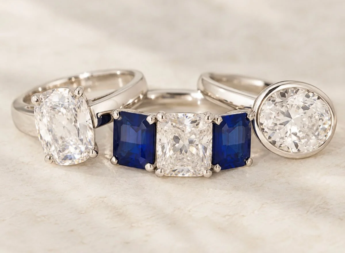 Everything comes full circle!

These three rings take me back to the early 2000s, when platinum was having its moment. Everyone was either resetting their yellow gold engagement rings into platinum or choosing platinum for their very first ring.

Aft