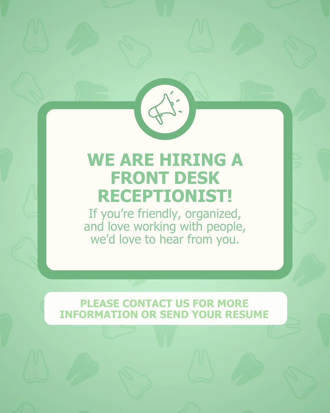 We&rsquo;re hiring!
If you love helping people and creating great first impressions, we&rsquo;d love to hear from you!😊