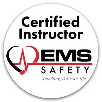 Certified Instructor EMS Safety logo with a heart and heartbeat line.