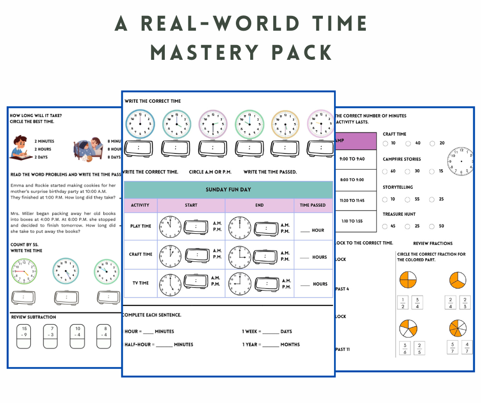 Reading Clocks, Elapsed Time + Real Life Word Problems