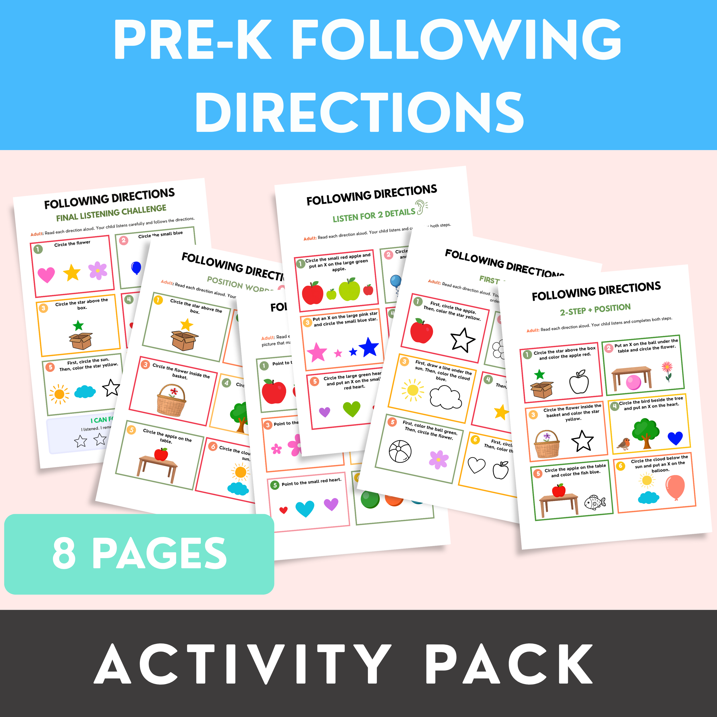 Following Directions Worksheets for Pre-K