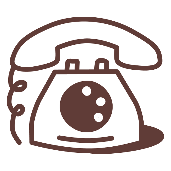 Simple brown outline of a vintage rotary telephone.