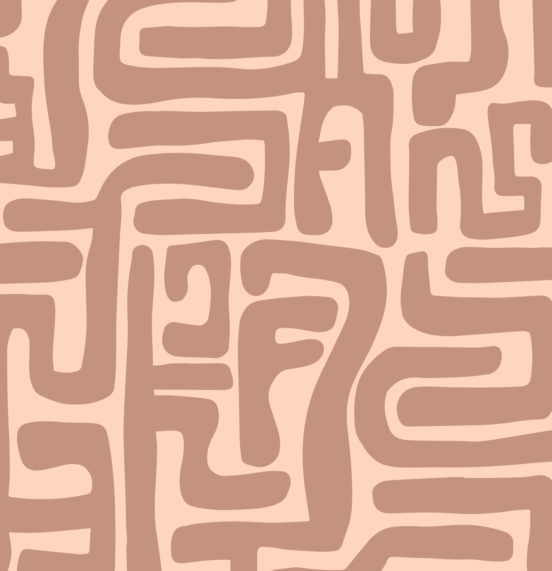 Abstract pattern with interconnected, irregular, tan-colored shapes on a light pink background.