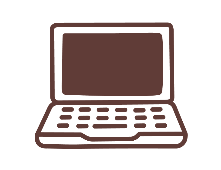 A simple drawing of a laptop computer with a screen and keyboard.
