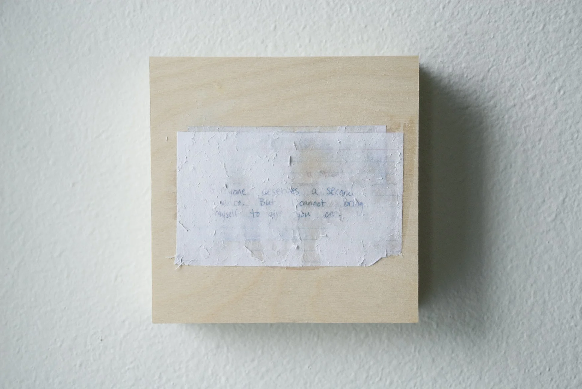 Second Chance, 6x6, index card on wooden panel