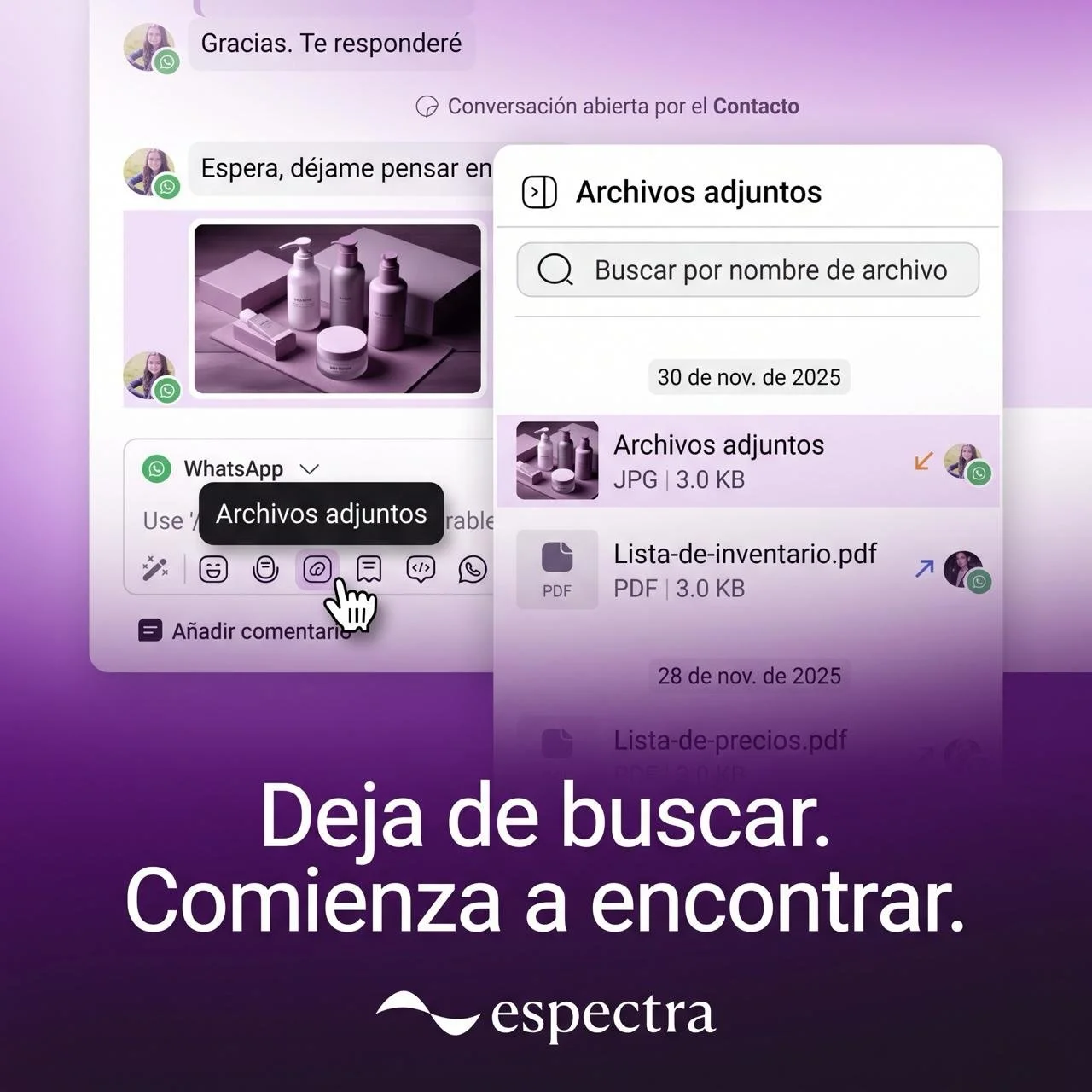 No es solo un agente IA - es una plataforma donde tus usuarios pueden responder mejor. Con nuestra herramienta de archivos todo tu equipo puede tener acceso a archivos que necesites para que tu venta sea fluida. 

Sin excusas ni tiempo perdido.

#ven