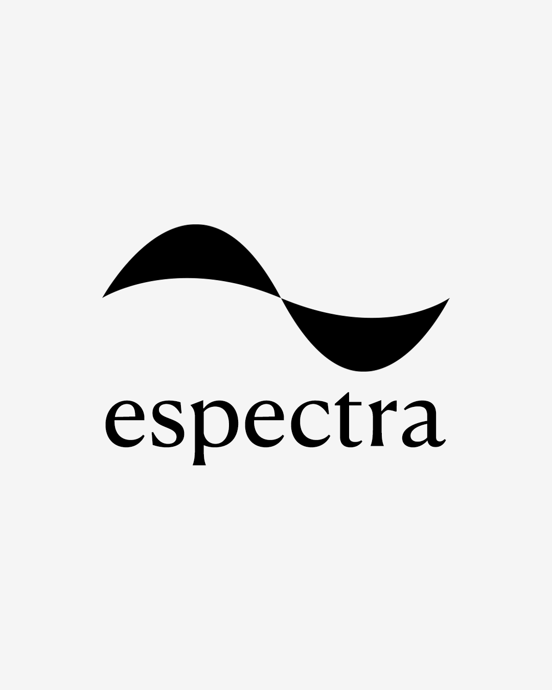 Logotipo en blanco y negro con un símbolo abstracto y la palabra 'espectra' debajo.