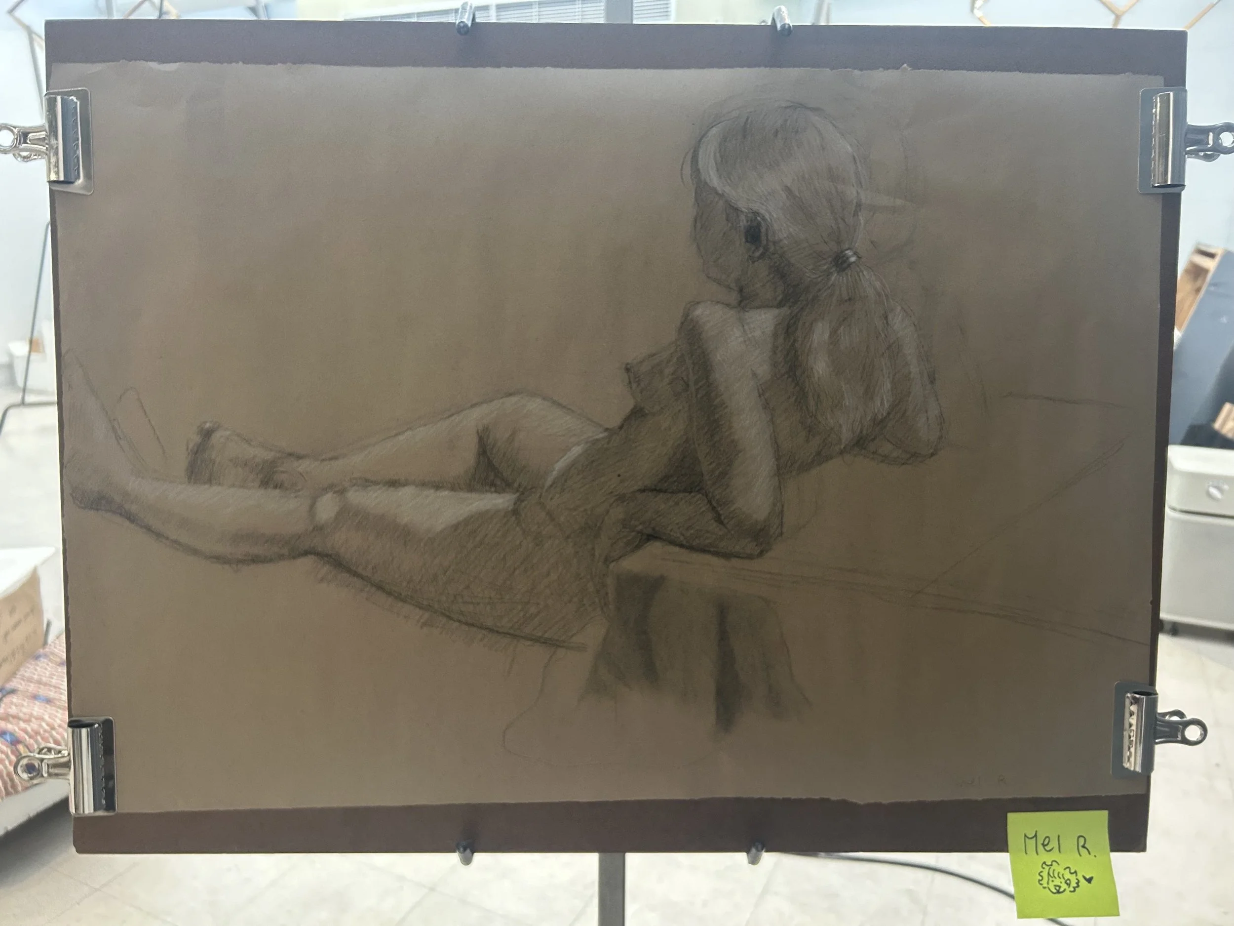 Life Study (2024), 18' x 24', Charcoal, White pastel on paper