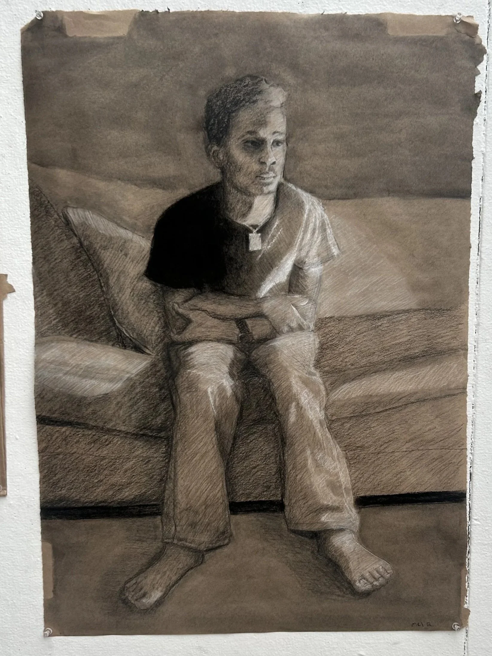 Life Study (2024), 18' x 24', Charcoal, White Pastel on Paper
