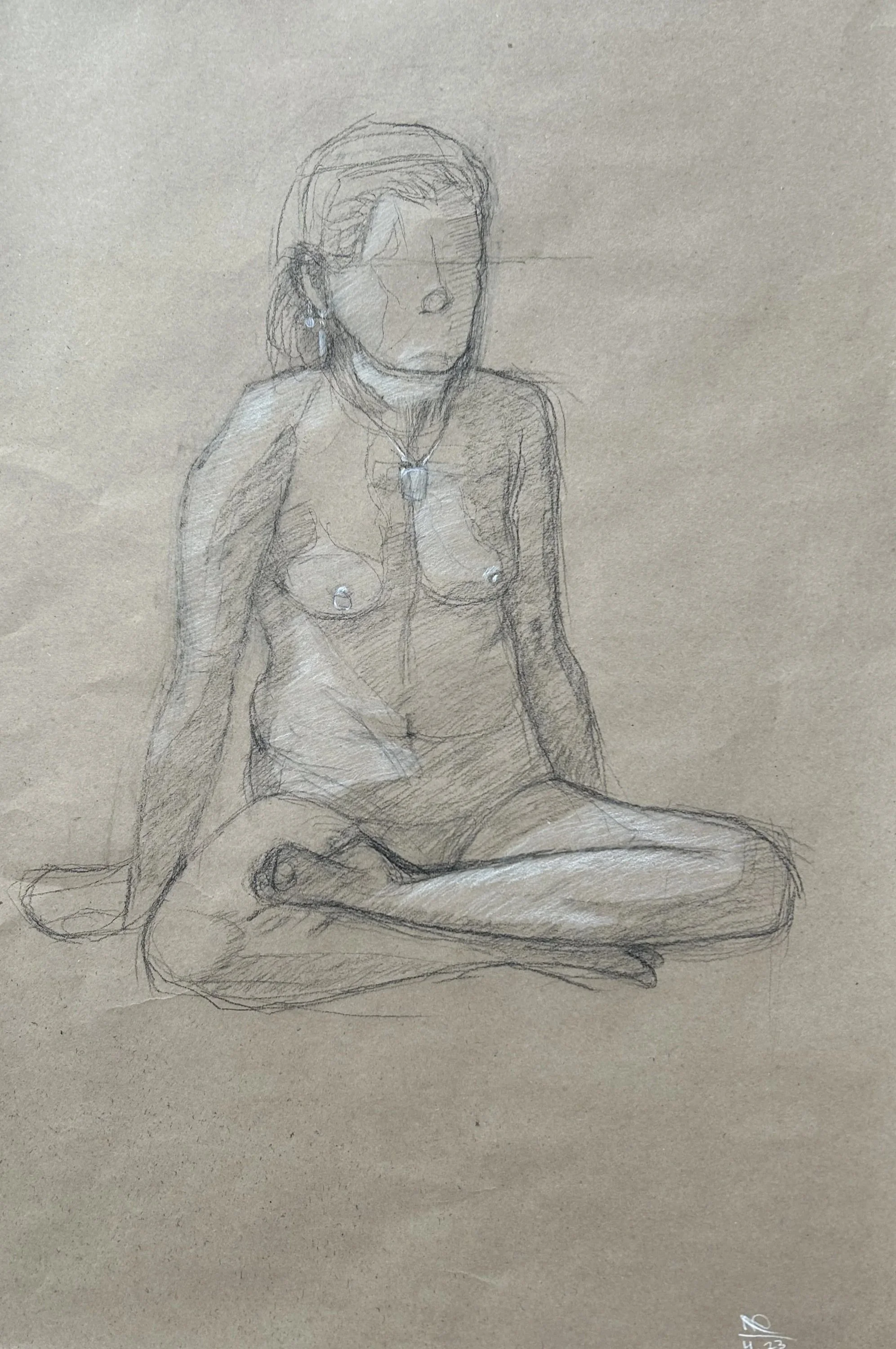 life study (2024), 18' x 24', charcoal, white pastel on paper