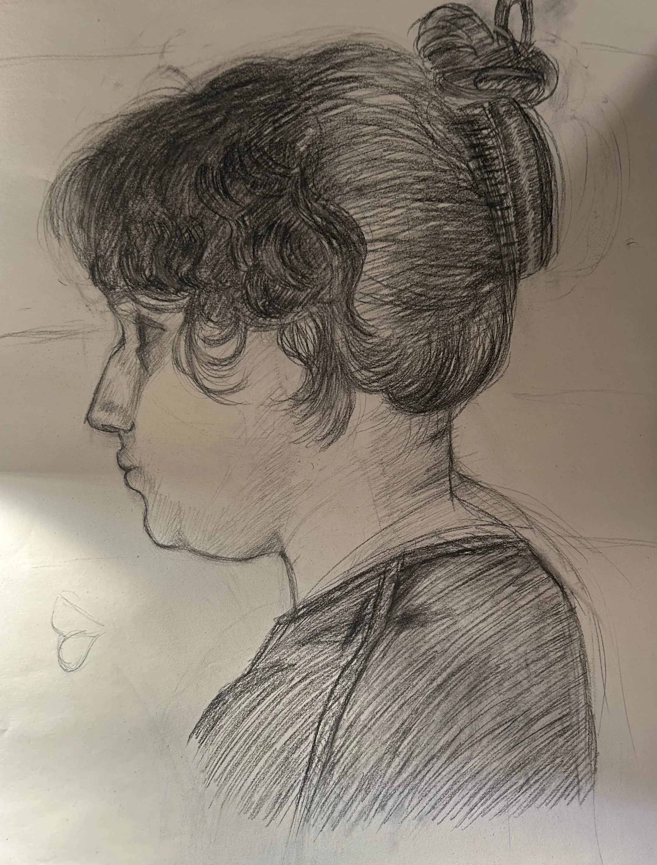 self portrait from life (2024), 18' x 24', charcoal on paper