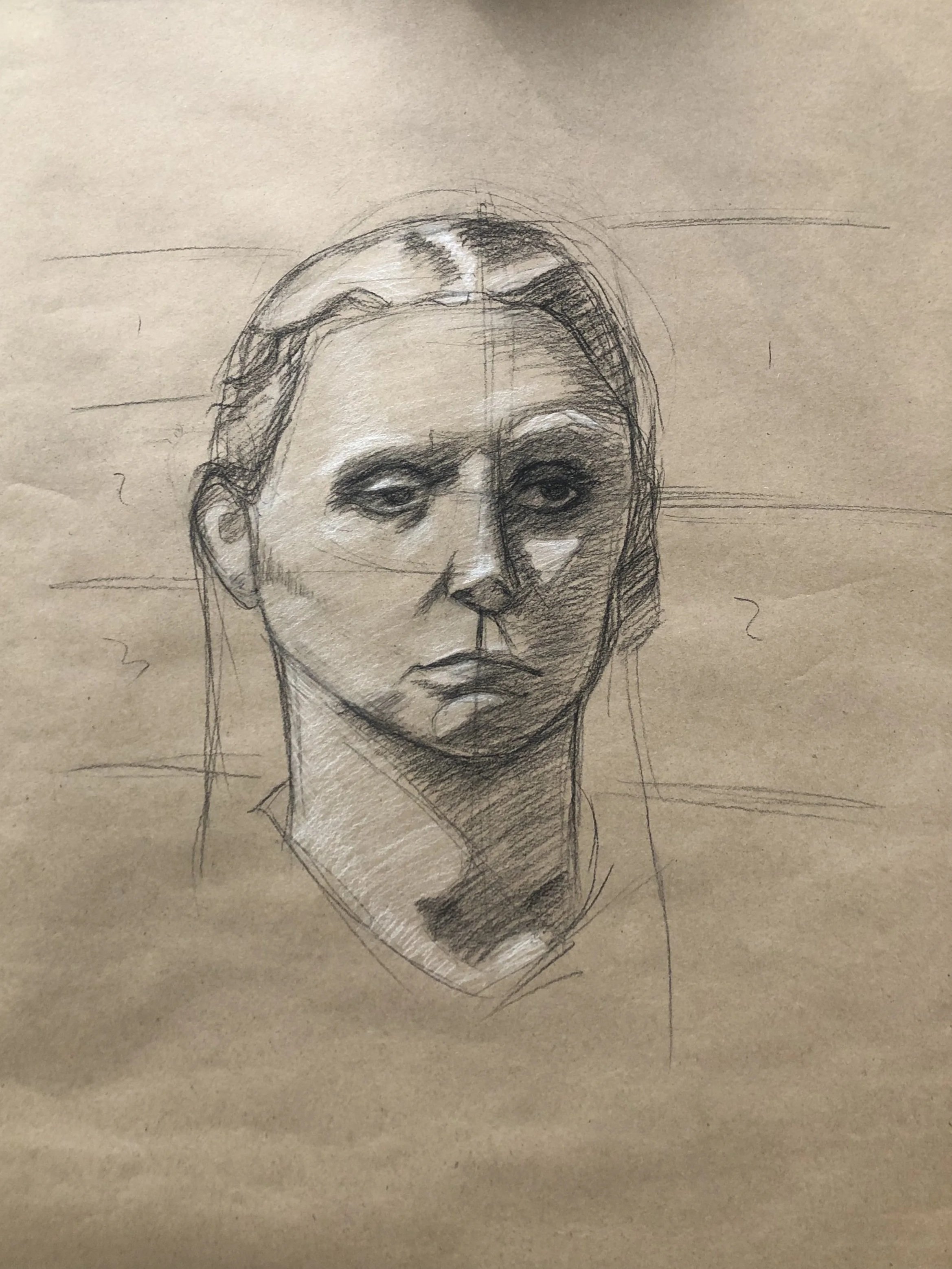 life Study (2024), 18' x 24', charcoal, white pastel on paper