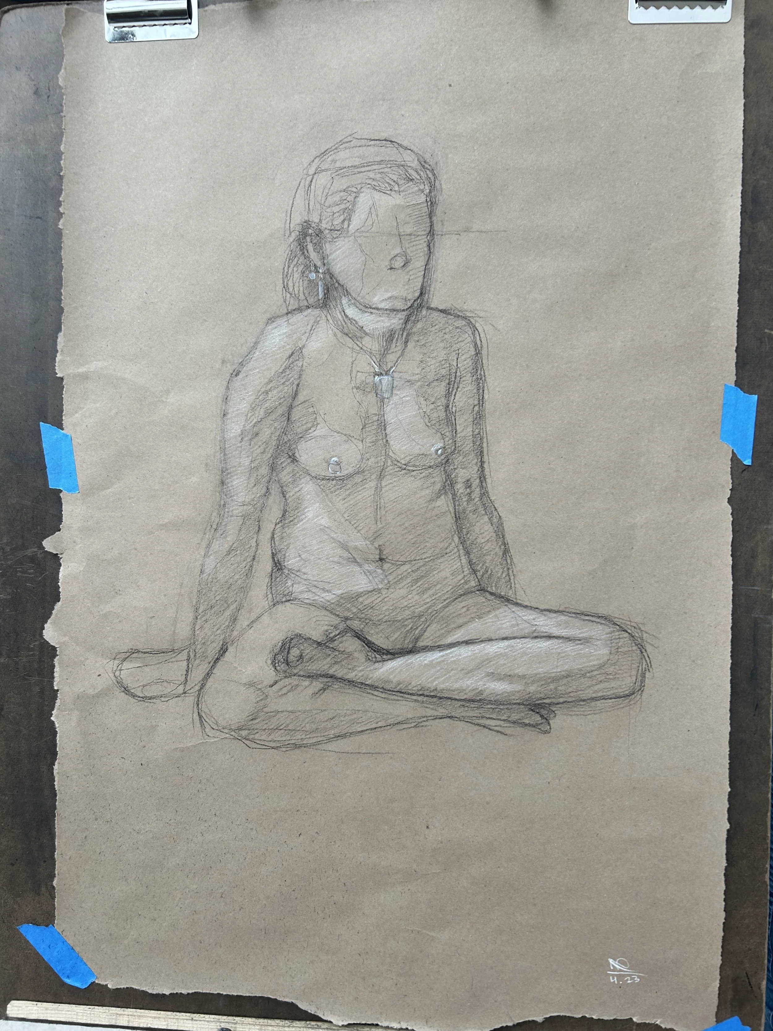 Life Study (2024), 18' x 24', Charcoal, White Pastel on Paper