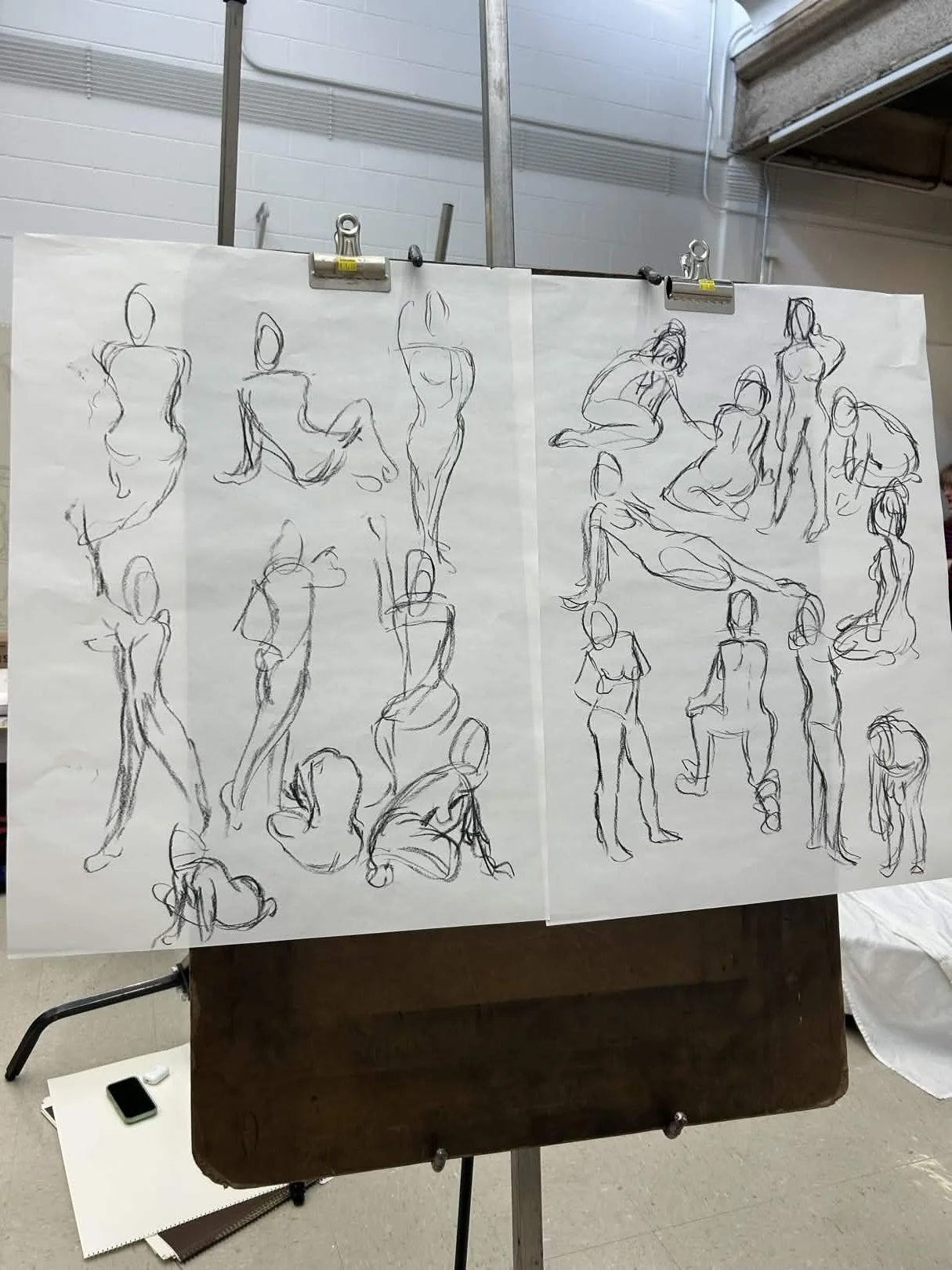 gestures (2026), 18' x 48', charcoal on paper