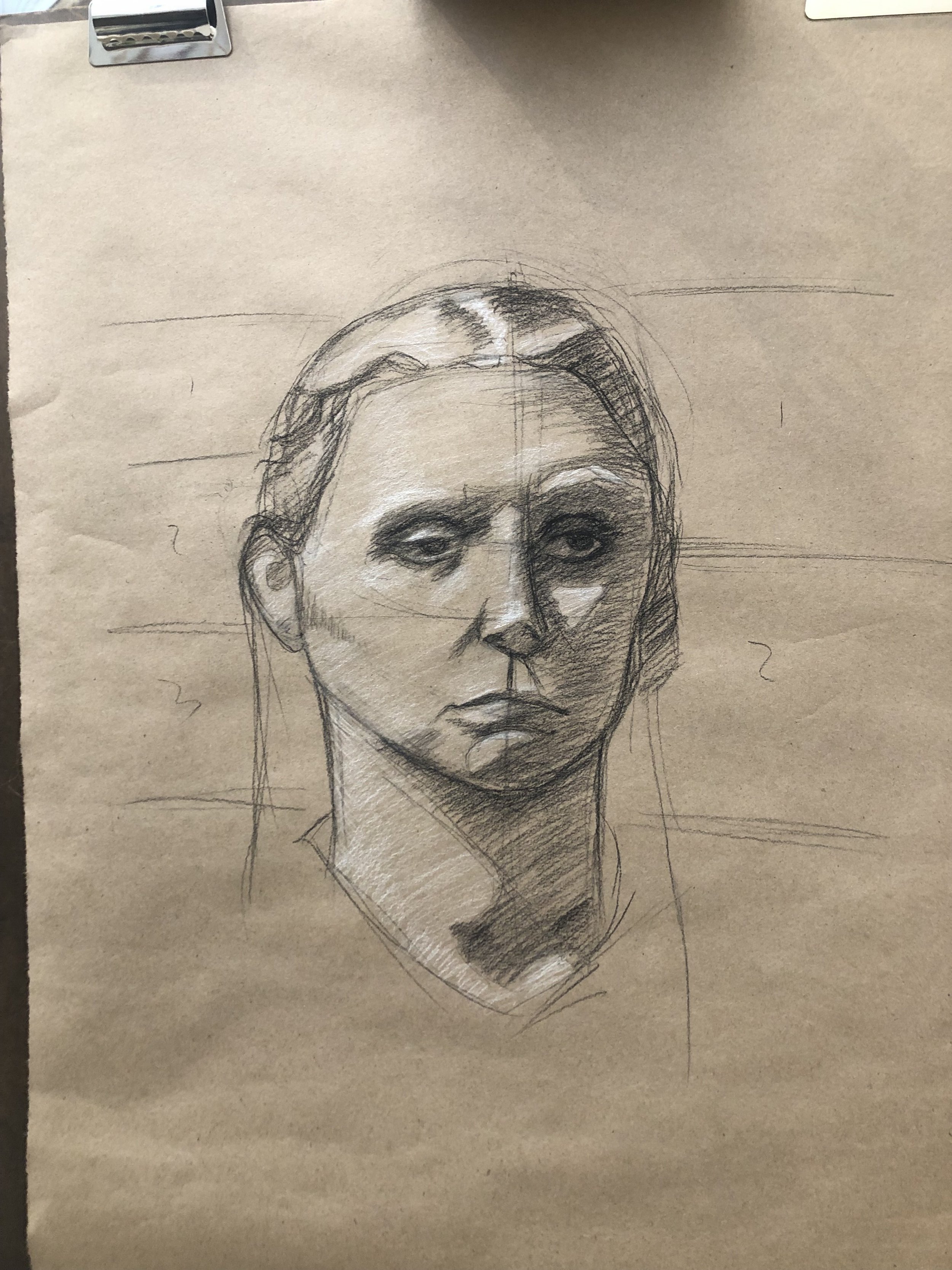 Life Study (2024), 18' x 24', Charcoal, White Pastel on Paper