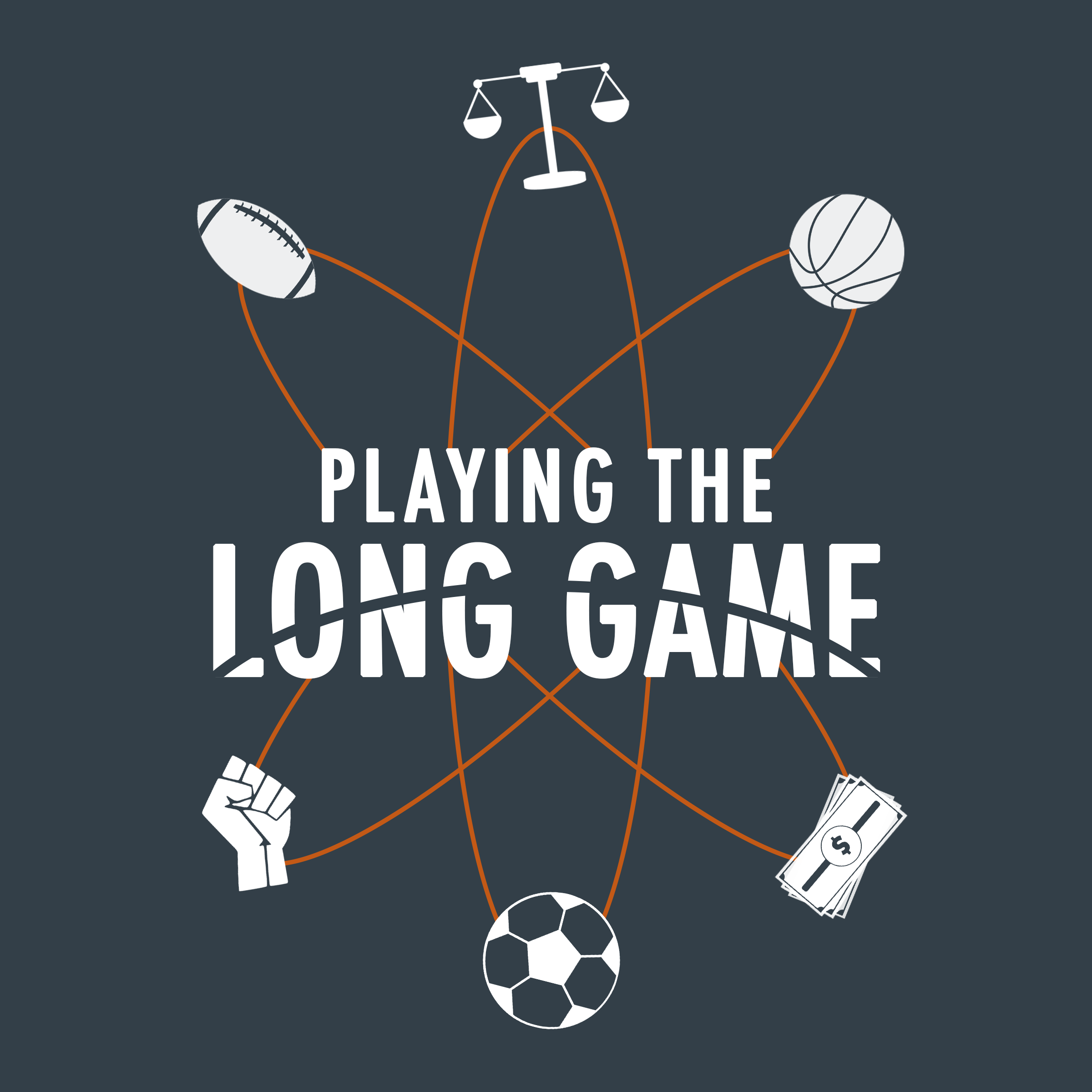 Illustration of various sports balls and objects connected by lines with the text 'Playing the Long Game' in the center.
