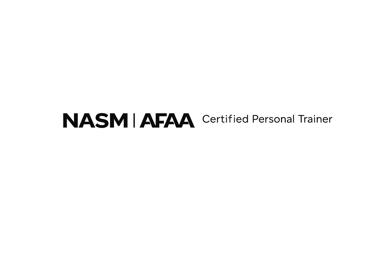 Logo for NASM and AFAA with the text 'Certified Personal Trainer'