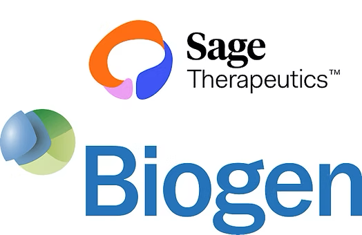 Logos of Sage Therapeutics and Biogen on a white background.