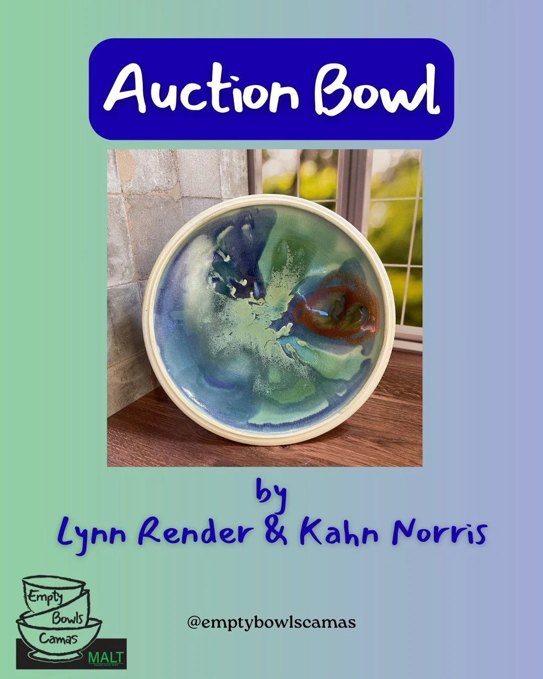 🎨 Spotlight: Lynn Render and @earthtokahn ✨
Their gorgeous handmade bowl is part of the Empty Bowls Camas 2025 Art Auction! Each bid helps fight hunger while bringing home a one-of-a-kind treasure. 💜🍲

🖼️ Start bidding now: [link in bio]

#EmptyB