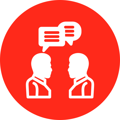 Icon of two people facing each other with speech bubbles above their heads indicating conversation or communication.