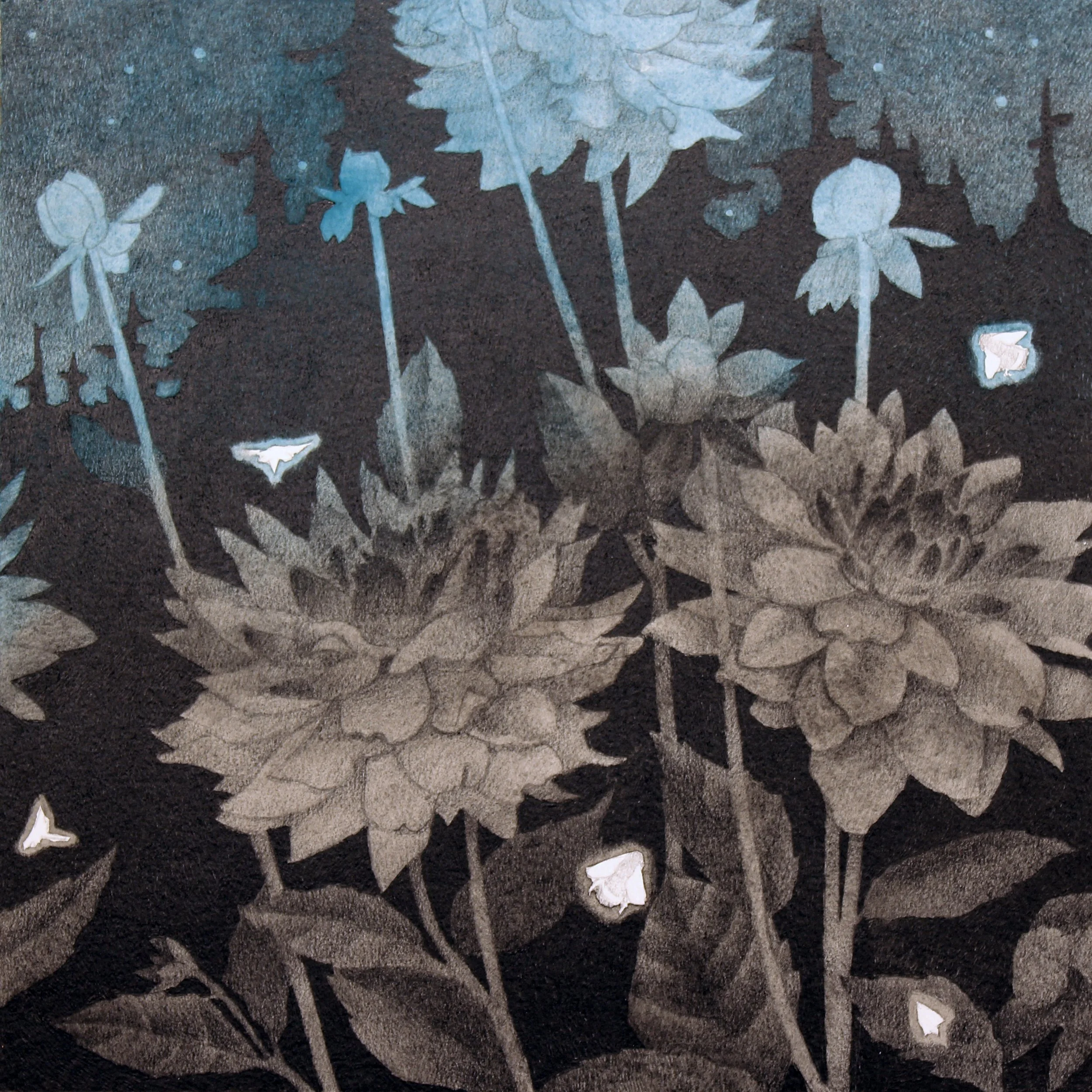 JHFuerstenberg_MidnightDahlias1_graphitewatercolor_woodpanel.jpg