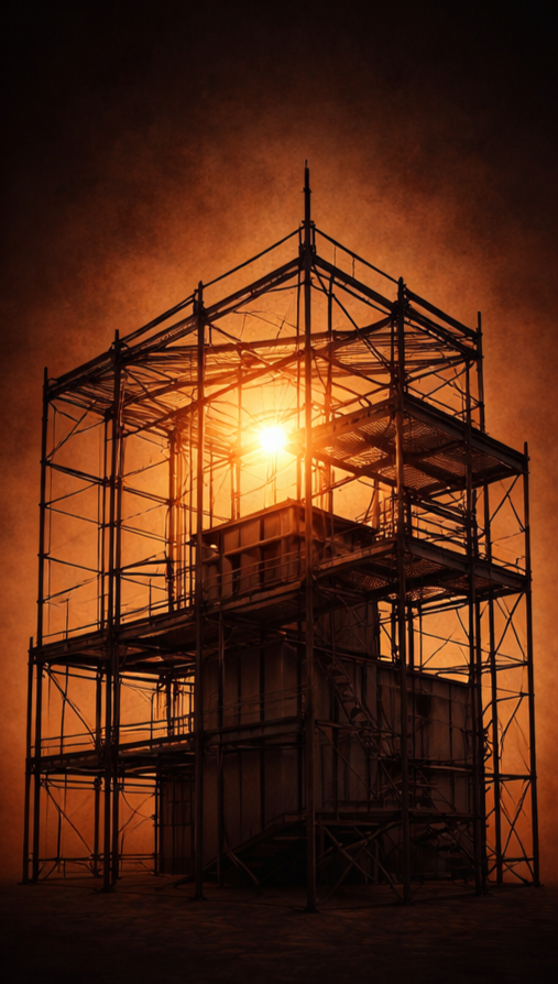 Three story building with construction scaffolding