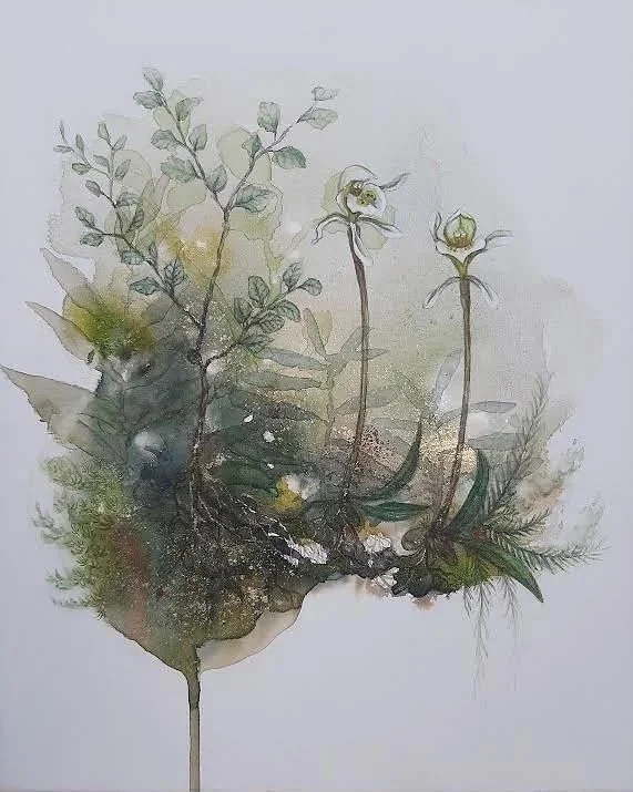 'Symbiosis #3'
Watercolour, ink, natural pigment & gold dust on canvas. 2022.
250mm x 305mm
SOLD